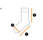 Size chart showing dimensions for mid-calf cotton socks including sole and tube length