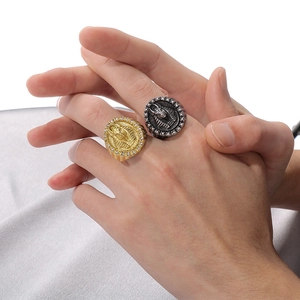 Ancient Egyptian Pharaoh and Anubis rings in gold and silver finish with white zircon inlay