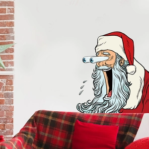 Sticker mural Père Noël amusant en PVC amovible pour décoration de salon de Noël