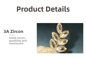Close-up of elegant leaf design featuring 3A marquise zircons set in a gold finish base
