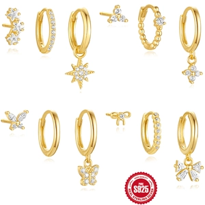 Butterfly Star Bow Knot Flower Earrings 925 Sterling Silver Gold Plated Zircon Elegant Jewelry For Women