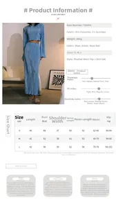 Detailed size chart for pleated two-piece set featuring flared sleeve top and midi skirt