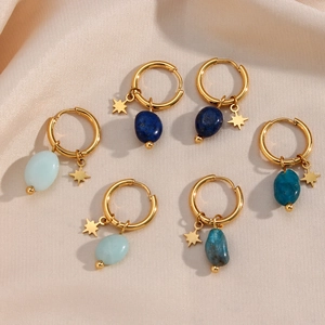 Amazonite star charm earrings set in gold plated titanium steel with natural stones