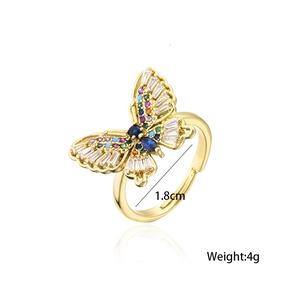 Detail view of colorful zircon butterfly ring with 1.8cm diameter and 4g weight
