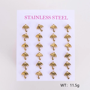 Detailed set of 24 mini golden stainless steel umbrella charms on a white display card