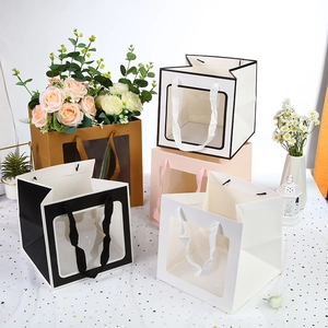Square gift bags with clear window and handles for flowers or cakes in assorted colors