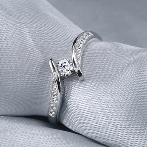 Criss Cross Ring Women Copper Zircon Wave Design Round Stone Luxury Wedding Engagement Minimalist Fashion Jewelry