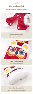Détails du manteau festif rouge pour chien avec broderie lion et boutons-pression