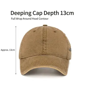 Classic cotton baseball cap in khaki with 13cm deep crown and adjustable metal buckle