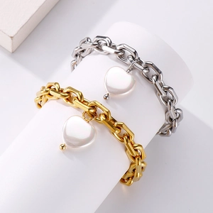 Retro Herzmuschel-Anhänger Gliederkette in Gold und Silber aus Edelstahl für Damen