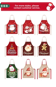 Detail showing various Christmas aprons with Santa and reindeer prints in a grid view