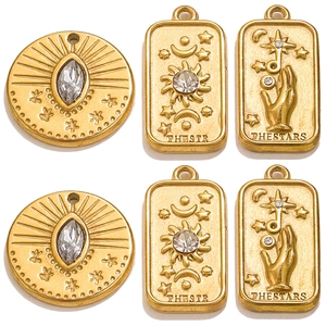 Tarot Card Pendants Stainless Steel 18K Gold Plated Zirconia Charms Sun Star Palm For Jewelry Making DIY Vintage Mystical