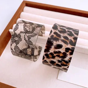 Acrylic Cuff Bracelet Leopard Print And Lace Floral Pattern Wide Open Fashion Jewelry For Women