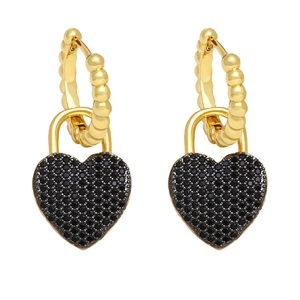 Elegant gold earrings with black micro-pave zircon heart pendants in a stylish design
