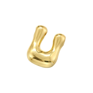 Detailed macro view of a glossy gold bubble letter U pendant with high mirror polish finish