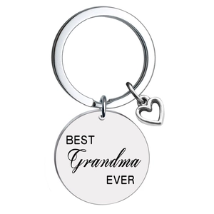 Polished stainless steel keychain with Best Grandma Ever engraving and heart charm