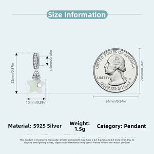 S925 silver star pendant size chart showing dimensions 22x10mm with coin comparison