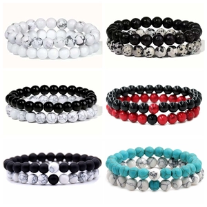 Natural Stone Beaded Bracelet Set For Couples Handmade Lava Rock Tiger Eye Agate Turquoise Distance Energy Healing Bracelets Jewelry
