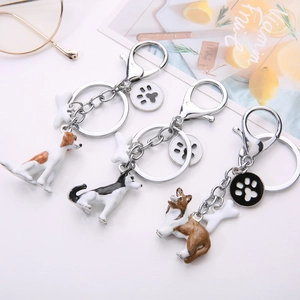 Porte-clés chien 3D en alliage de zinc avec pendentifs Corgi, Beagle et Husky colorés