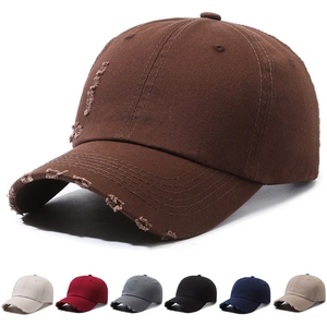 Distressed Washed Cotton Baseball Cap Vintage Ripped Hole Adjustable Sun Hat For Men Women Outdoor Casual Streetwear