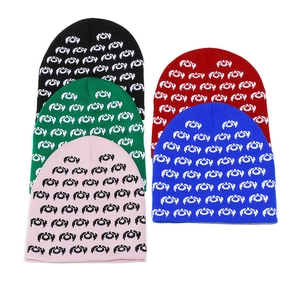 Winter jacquard knit beanies with ear protection in black, green, pink, red, and blue