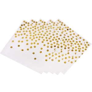Disposable white paper napkins with gold foil polka dots for party table decorations