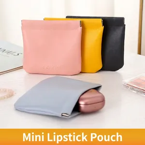 Mini PU leather self-closing pouches in four colors for lipsticks and earphones