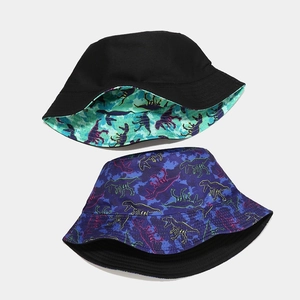 Cappello da pescatore reversibile con stampa di dinosauri per protezione solare e outdoor