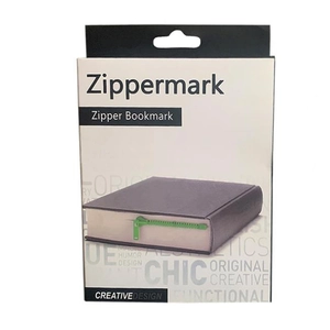 Creatieve Rits Boekenlegger verpakking met minimalistisch Zippermark merkontwerp in zwart-wit