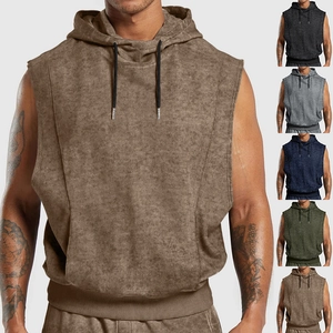 Men's streetwear vintage floral hooded sleeveless sweatshirt in multiple colors