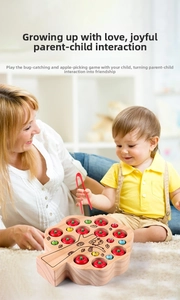 Wooden magnetic counting game for kids featuring red apples and sensory tweezers