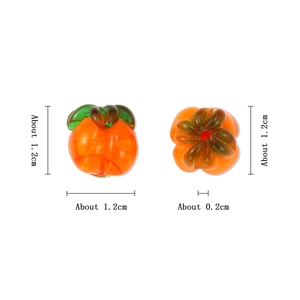 Handmade orange glass pumpkin beads with green leaves for DIY jewelry making 1.2cm size