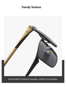 Detailed close-up of golden metal temples with brushed texture on stylish polarized sunglasses