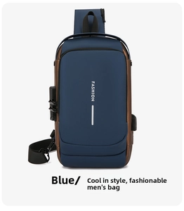 Detail of waterproof crossbody bag with security combination lock and external USB port