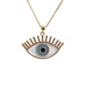 Collana con occhio del diavolo in oro, ciondolo a cuore blu e intarsio di zirconi