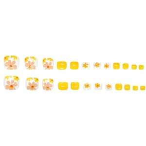 Short square yellow daisy flower press on toe nails with 24 pieces of glossy finish