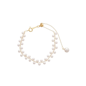 Bracelet perles double rang style français avec fermoir mousqueton en argent S925 doré