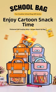 Close-up of stand-up school bag shaped snack bags with thick airtight seal strips