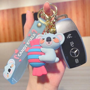 Porte-clés Koala en PVC avec dragonne bleue en silicone et anneau doré pour sacs