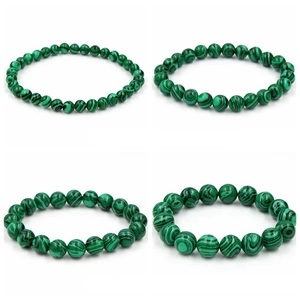 Natural Stone Beaded Bracelet Tiger Eye Amethyst Malachite Agate Elastic Rope Handmade Unisex Gift Jewelry