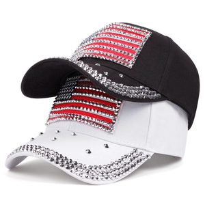 Rhinestone Studded Baseball Cap USA Flag Pattern Adjustable Cotton Sun Hat Casual Outdoor Streetwear