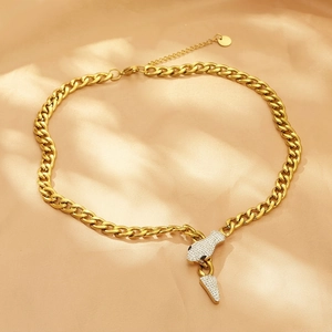 Stainless Steel Snake Head Cuban Chain Necklace With Rhinestones Iced Out Hip Hop Exaggerated Jewelry For Women Men