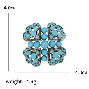 Vintage butterfly brooch with blue turquoise beads and rhinestones, size 4cm by 14.9g