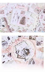 Detail of vintage pink ballet style sticker set with decorative ribbons and lace textures