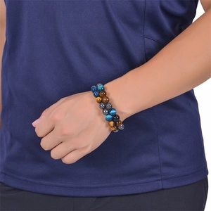 Close-up of double-layer bracelet with 10mm tiger eye stone and magnetic hematite beads