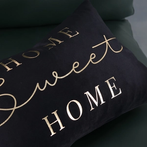 Black velvet lumbar pillow cover with gold Sunshine Home Sweet Home lettering