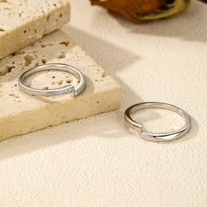 Minimalist S925 sterling silver sleek line rings for women on natural stone base