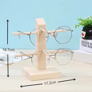 Pine wood eyeglasses display stand with two tiers for sunglasses and optical frames