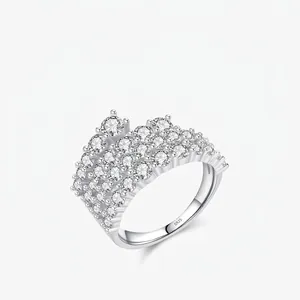 Elegant Multi Row Pavé Ring Sparkling 925 Sterling Silver Zircon Wave Band Minimalist Luxury Jewelry Women Anniversary Gift
