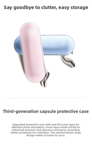 Close-up of pink and blue PU leather umbrella capsule cases with EVA protective material
